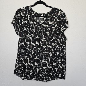 Merona Sheer Top Womens Plus 20 22 W Black White Red Short Sleeve Fall Layering